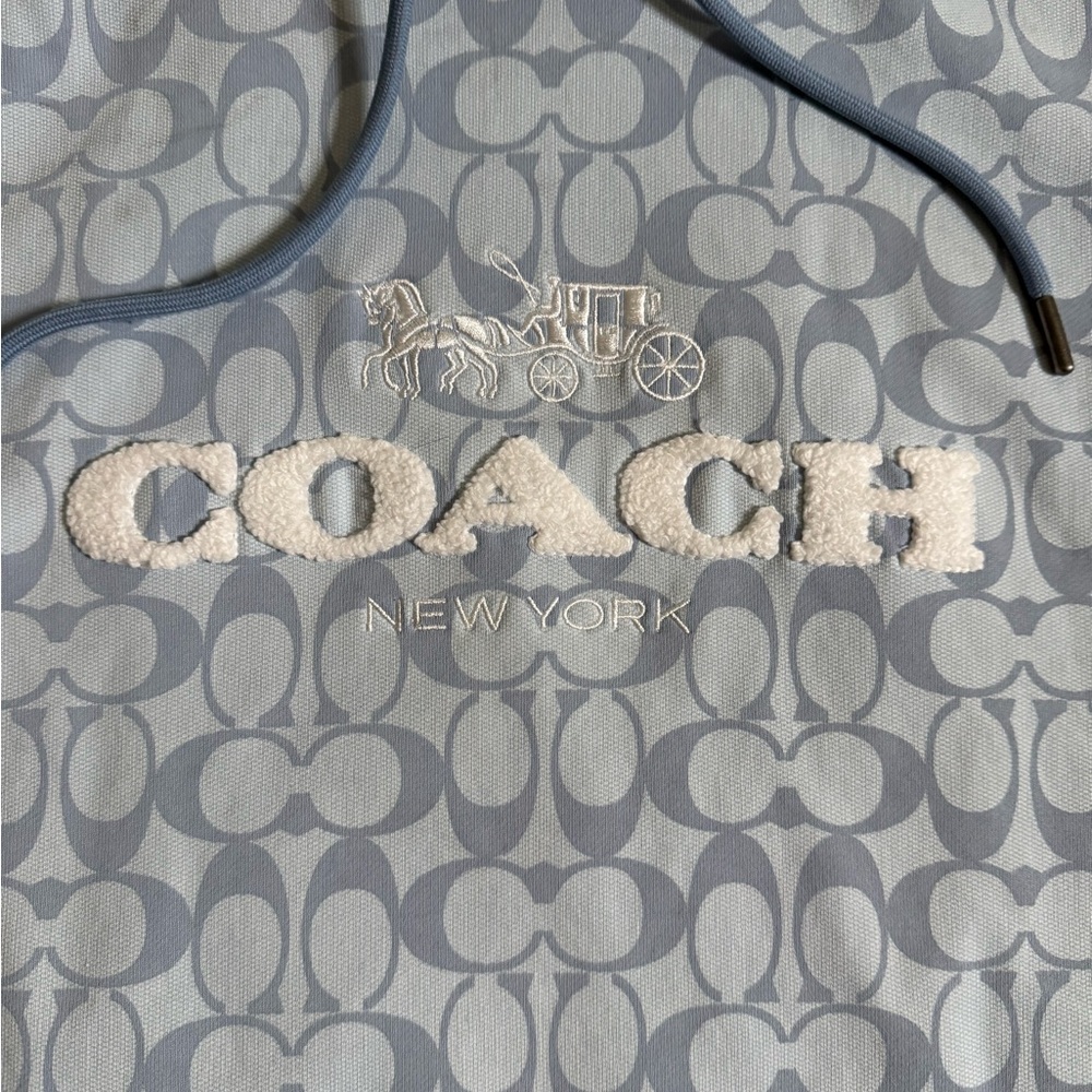 Coach Womens Signature Hoodie Size Large Blue Organic Cotton All Over Comfy Cozy - Picture 7 of 8